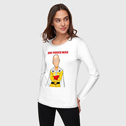 Лонгслив хлопковый женский Сайтама безразличие One Punch-Man, цвет: белый — фото 2
