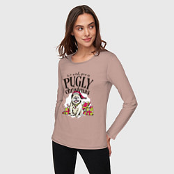 Лонгслив хлопковый женский Pugly Christmas, цвет: пыльно-розовый — фото 2