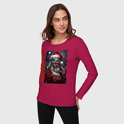 Лонгслив хлопковый женский Дед Мороз - зомби, цвет: маджента — фото 2