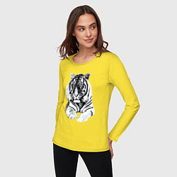 Лонгслив хлопковый женский Тигр белый, цвет: желтый — фото 2