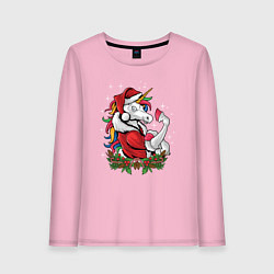 Лонгслив хлопковый женский Unicorn Santa, цвет: светло-розовый