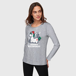 Лонгслив хлопковый женский Merry Kissmyass Unicorn, цвет: меланж — фото 2
