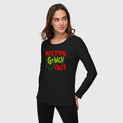 Лонгслив хлопковый женский Resting Grinch Face Новогодний, цвет: черный — фото 2