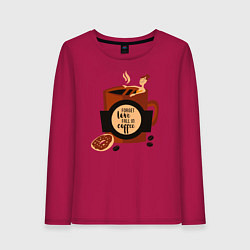 Лонгслив хлопковый женский Девушка в чашке кофе, цвет: маджента