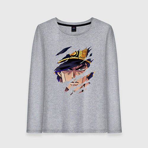 Женский лонгслив JOJOS BIZARRE ADVENTURE, ГЛАВНЫЙ ГЕРОЙ / Меланж – фото 1