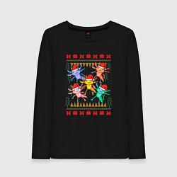 Лонгслив хлопковый женский Аксолотль рождественский свитер, цвет: черный