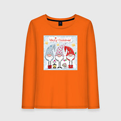 Лонгслив хлопковый женский Гномы Счастливого рождества, цвет: оранжевый