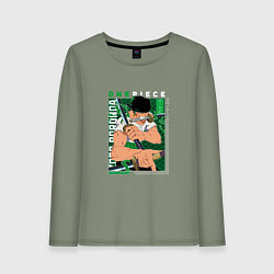 Лонгслив хлопковый женский Ван-Пис One Piece, Зоро Ророноа Zoro Roronoa с над, цвет: авокадо