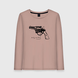 Лонгслив хлопковый женский Andy Warhol revolver sketch, цвет: пыльно-розовый