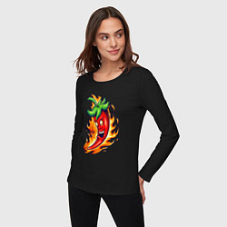 Лонгслив хлопковый женский Огненный перец, цвет: черный — фото 2