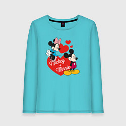 Лонгслив хлопковый женский Mickey x Minnie Love, цвет: бирюзовый