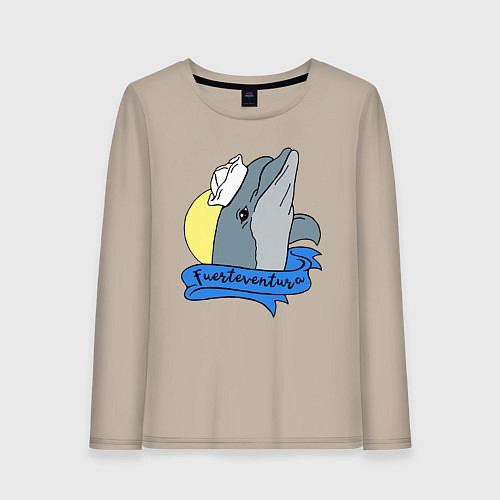 Женский лонгслив Дельфин на фоне солнца / Миндальный – фото 1