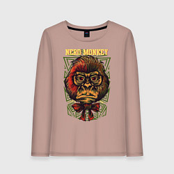 Лонгслив хлопковый женский Обезьяна ботан, цвет: пыльно-розовый