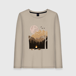 Лонгслив хлопковый женский Туристический поход в лесу, цвет: миндальный