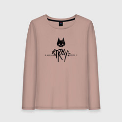Лонгслив хлопковый женский Stray: Black Logo, цвет: пыльно-розовый