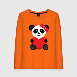 Лонгслив хлопковый женский Панда с сердцем на прозрачном фоне, цвет: оранжевый