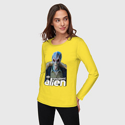 Лонгслив хлопковый женский Resident alien, цвет: желтый — фото 2