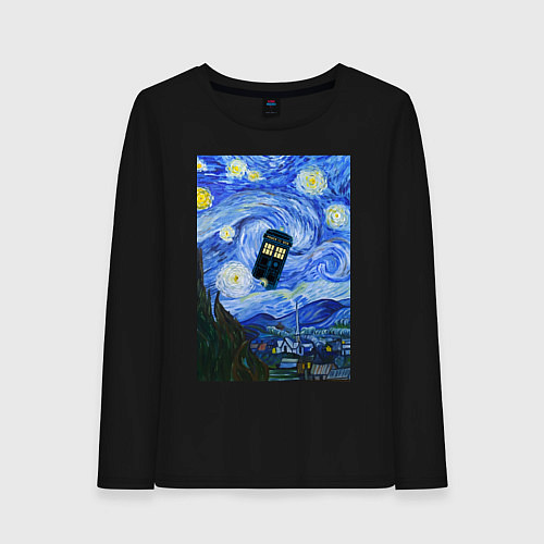 Женский лонгслив Тардис в Звездной Ночи / Черный – фото 1