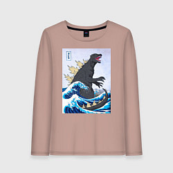 Лонгслив хлопковый женский Godzilla in The Waves Eastern, цвет: пыльно-розовый