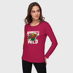Лонгслив хлопковый женский Миннесота Уайлд, Minnesota Wild, цвет: маджента — фото 2