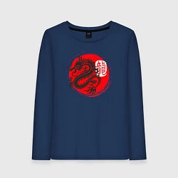 Лонгслив хлопковый женский Ниндзя дракон Япония, цвет: тёмно-синий