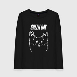 Лонгслив хлопковый женский Green Day Рок кот, цвет: черный