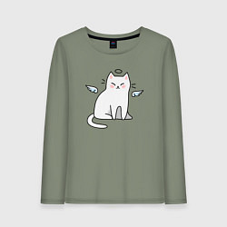 Лонгслив хлопковый женский КОТИК АНГЕЛ CAT ANGEL, цвет: авокадо