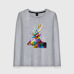 Лонгслив хлопковый женский Цветной олень Colored Deer, цвет: меланж