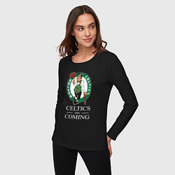 Лонгслив хлопковый женский Boston Celtics are coming Бостон Селтикс, цвет: черный — фото 2