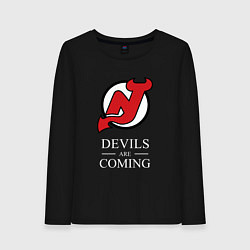 Лонгслив хлопковый женский New Jersey Devils are coming Нью Джерси Девилз, цвет: черный