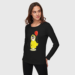 Лонгслив хлопковый женский Самый милейший пингвин с шариком, цвет: черный — фото 2