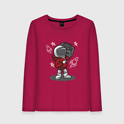Лонгслив хлопковый женский Космонавт с магнитофоном, цвет: маджента