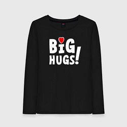 Лонгслив хлопковый женский Big hugs! Крепкие объятия!, цвет: черный