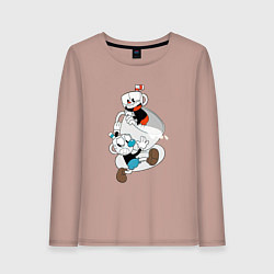 Лонгслив хлопковый женский Чашки Cuphead, цвет: пыльно-розовый
