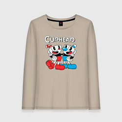 Лонгслив хлопковый женский Cuphead Чашечки, цвет: миндальный