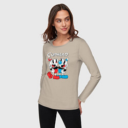 Лонгслив хлопковый женский Cuphead Чашечки, цвет: миндальный — фото 2