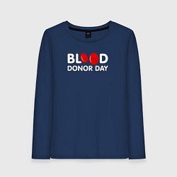 Лонгслив хлопковый женский Blood Donor Day, цвет: тёмно-синий