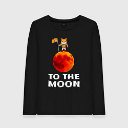 Лонгслив хлопковый женский Сиба на луне, цвет: черный