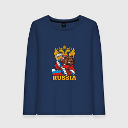 Лонгслив хлопковый женский Хоккей - Russia, цвет: тёмно-синий