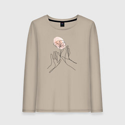 Лонгслив хлопковый женский Цветок в руках, цвет: миндальный
