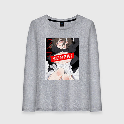 Женский лонгслив Девушка и надпись Senpai Ahegao / Меланж – фото 1