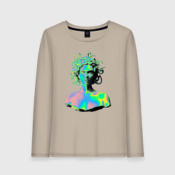 Лонгслив хлопковый женский Gorgon Medusa Vaporwave Neon, цвет: миндальный