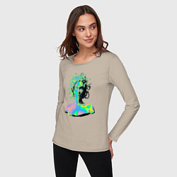 Лонгслив хлопковый женский Gorgon Medusa Vaporwave Neon, цвет: миндальный — фото 2