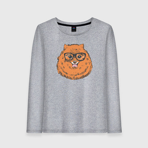 Женский лонгслив Померанский шпиц хипстер / Меланж – фото 1