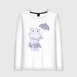 Женский лонгслив Милый Бегемотик С Зонтиком