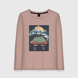 Лонгслив хлопковый женский Акулы играют в бильярд Sharks Playing Pool, цвет: пыльно-розовый