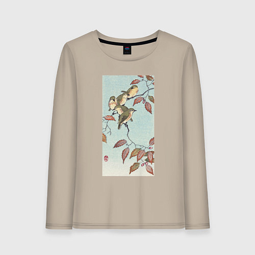Женский лонгслив Birds on a Branch Птицы на ветке / Миндальный – фото 1