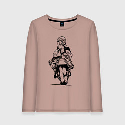 Лонгслив хлопковый женский Крутой мотоциклист, цвет: пыльно-розовый
