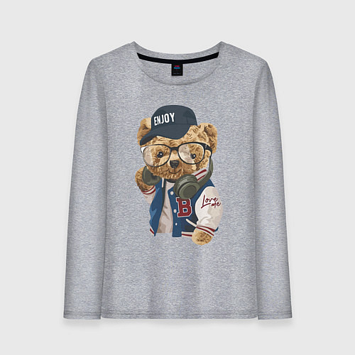 Женский лонгслив Прикольный мишутка Enjoy / Меланж – фото 1