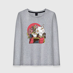 Женский лонгслив Котик Самурай Samurai Cat Japanese art